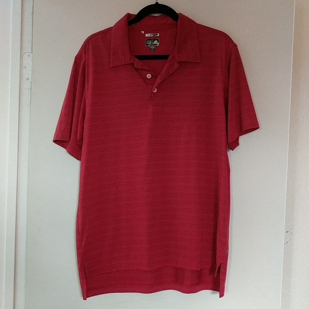 Adidas golf shirt in red with thin black stripes